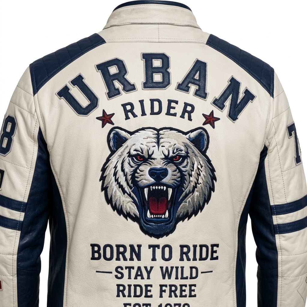 Men’s Polar White Sheepskin Leather Biker Jacket