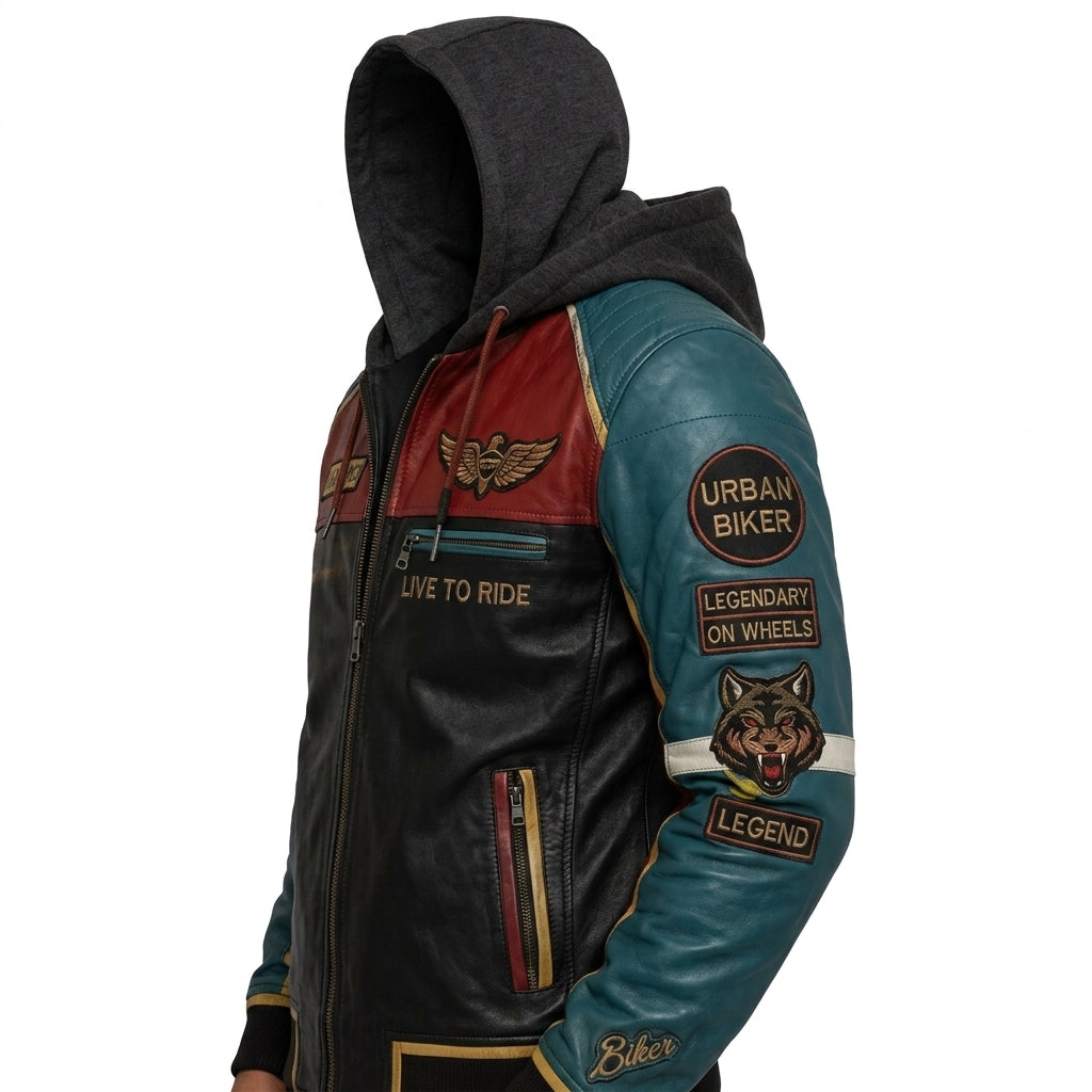 Men’s Urban Wolf Sheepskin Leather Hooded Jacket