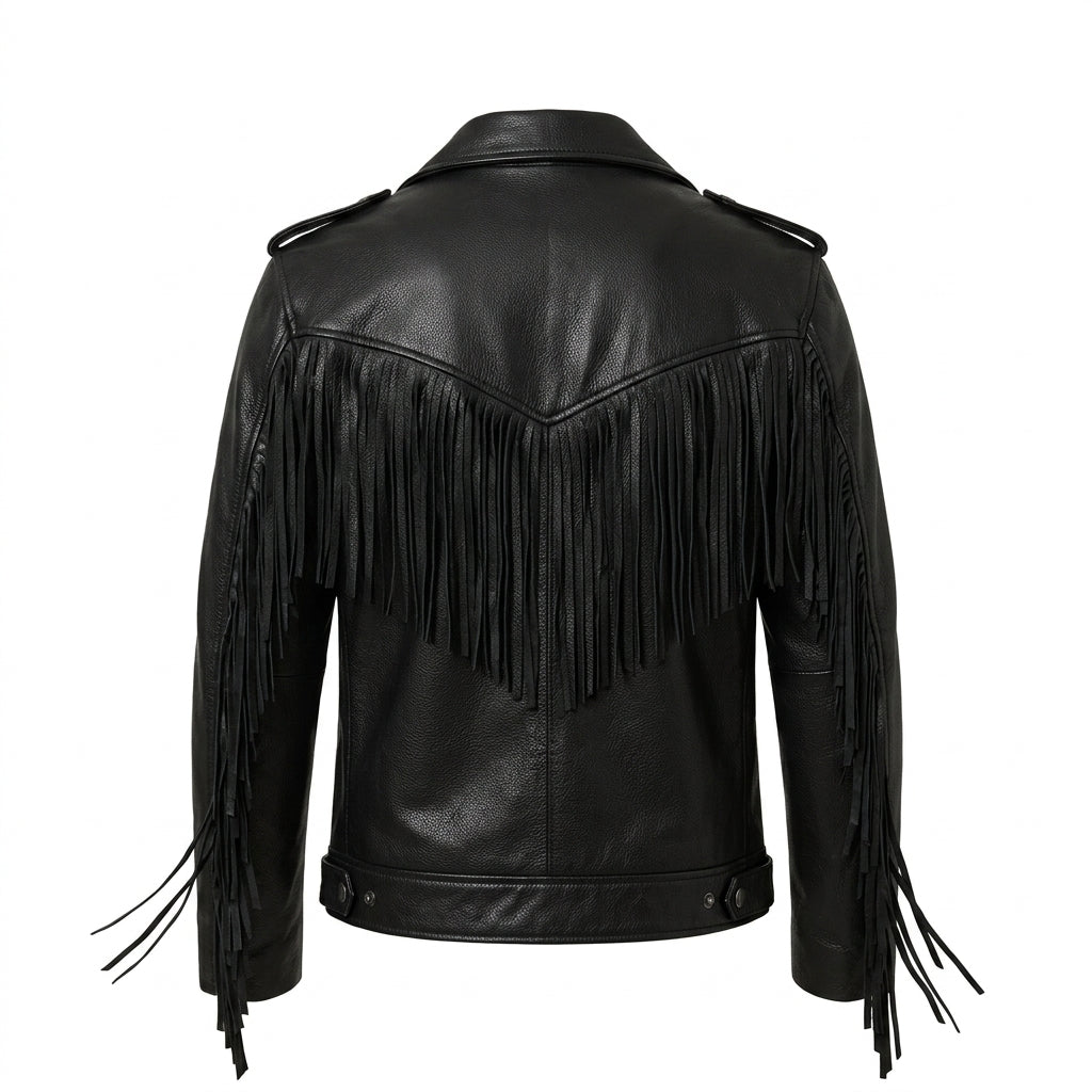 Men’s Outlaw Black Leather Fringe Biker Jacket