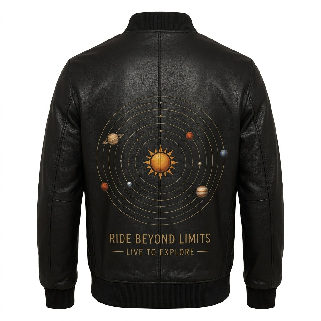 Men’s Cosmic Black Sheepskin Leather Bomber Jacket