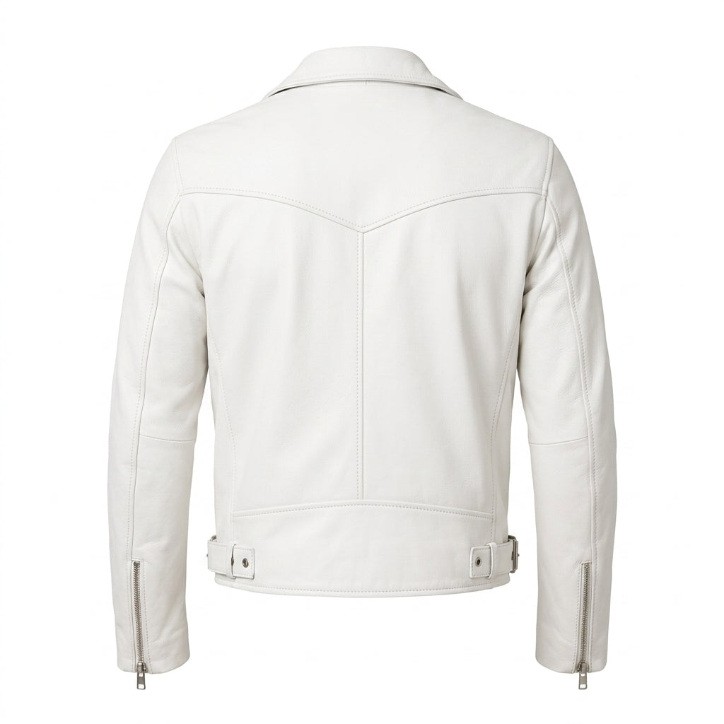 Men’s Apex White Leather Biker Jacket