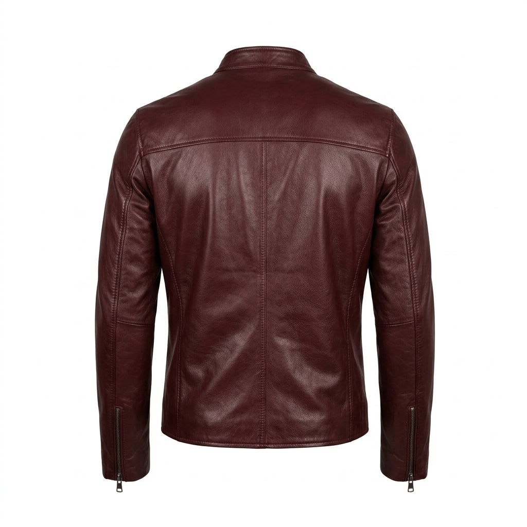 Men’s Crimson Maroon Leather Cafe Racer Jacket