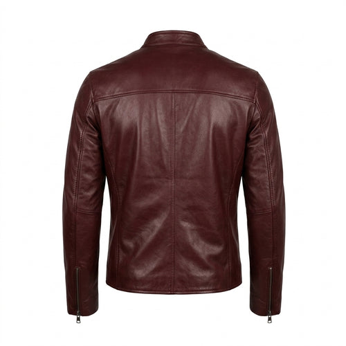 Men’s Crimson Maroon Leather Cafe Racer Jacket