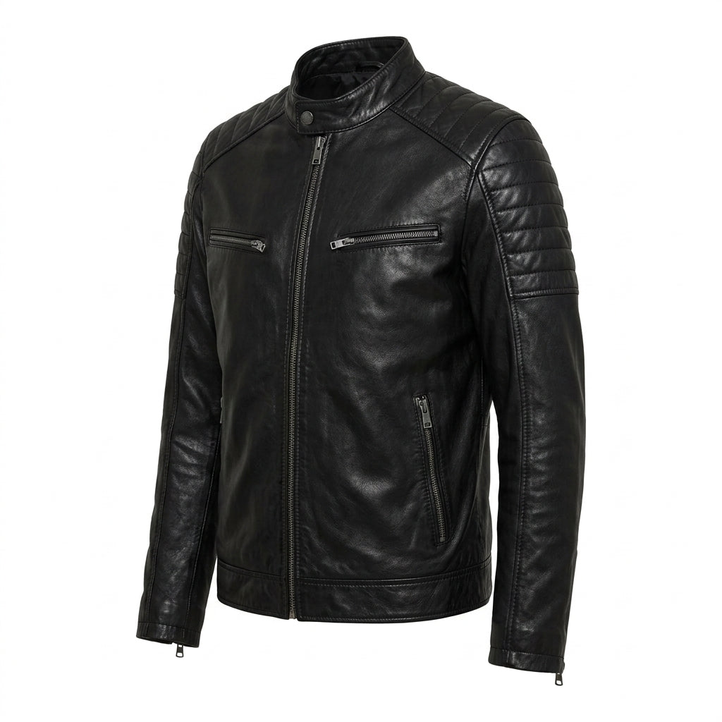 Men’s Phantom Black Leather Cafe Racer Jacket