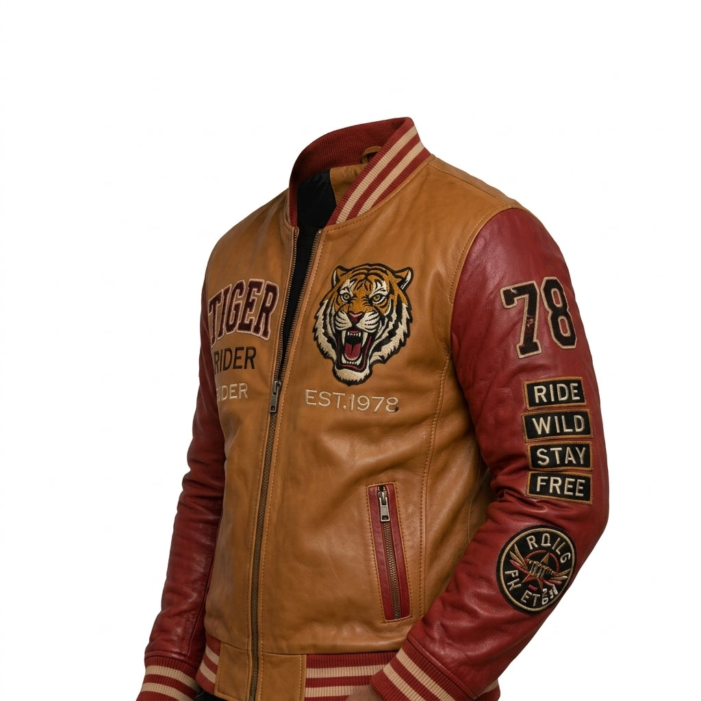 Men’s Heritage Tiger Tan Sheepskin Leather Bomber Jacket