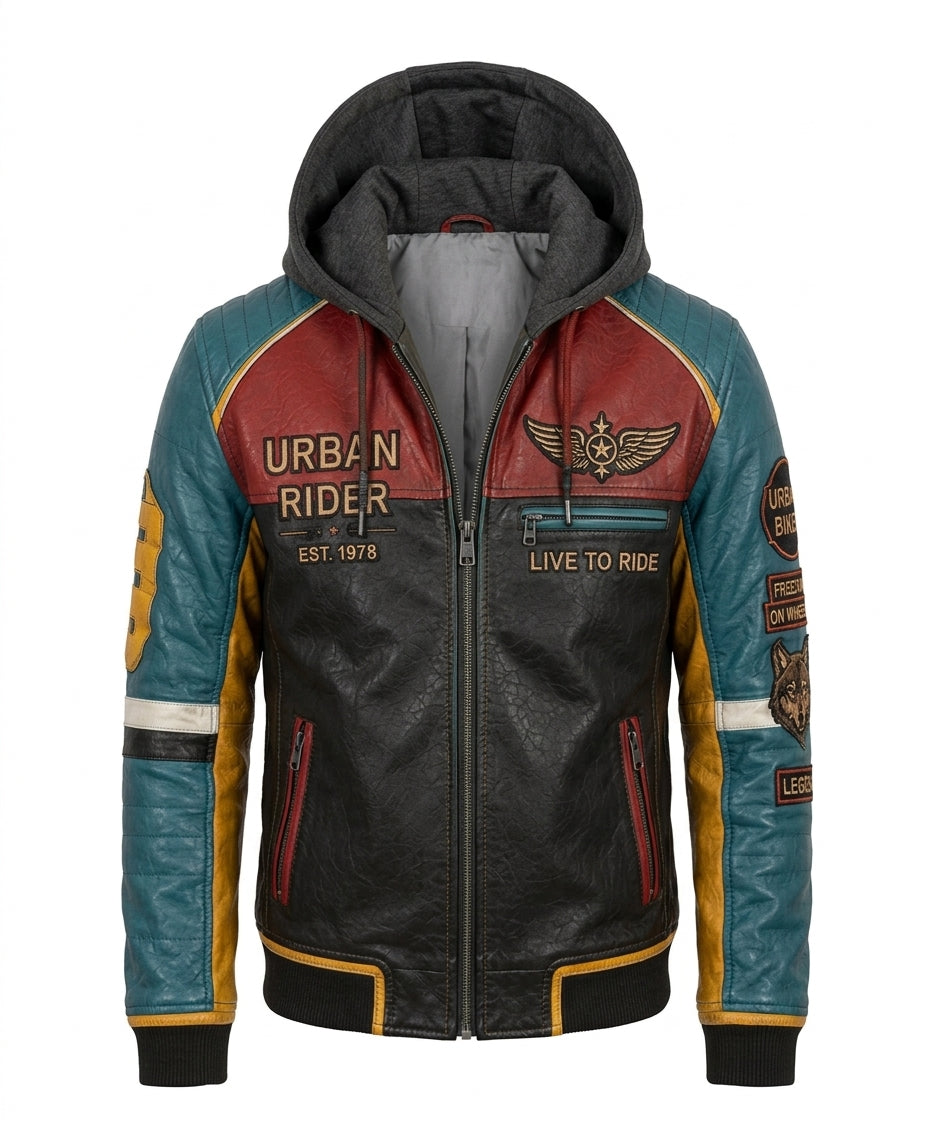 Men’s Urban Wolf Sheepskin Leather Hooded Jacket