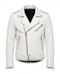 Men’s Apex White Leather Biker Jacket