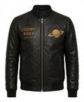 Men’s Cosmic Black Sheepskin Leather Bomber Jacket
