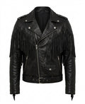 Men’s Outlaw Black Leather Fringe Biker Jacket