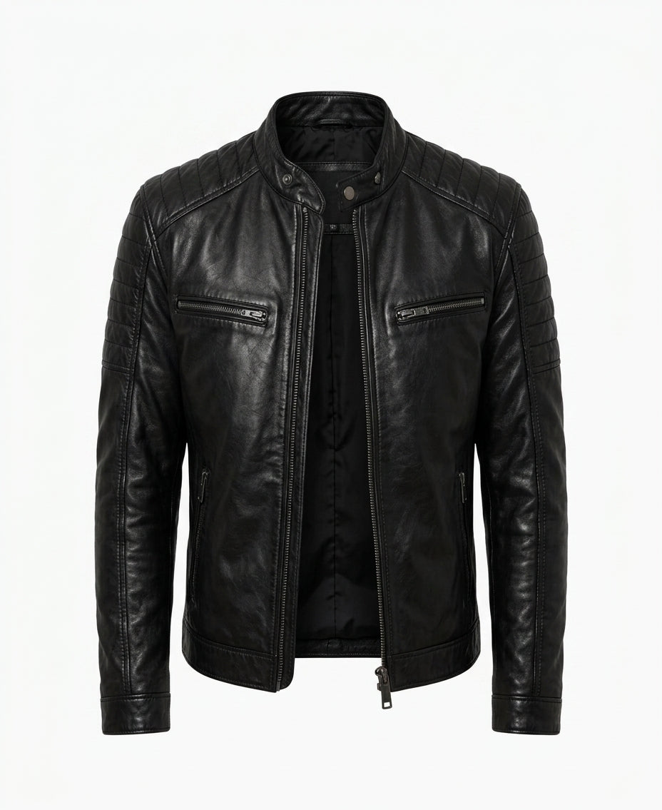 Men’s Phantom Black Leather Cafe Racer Jacket