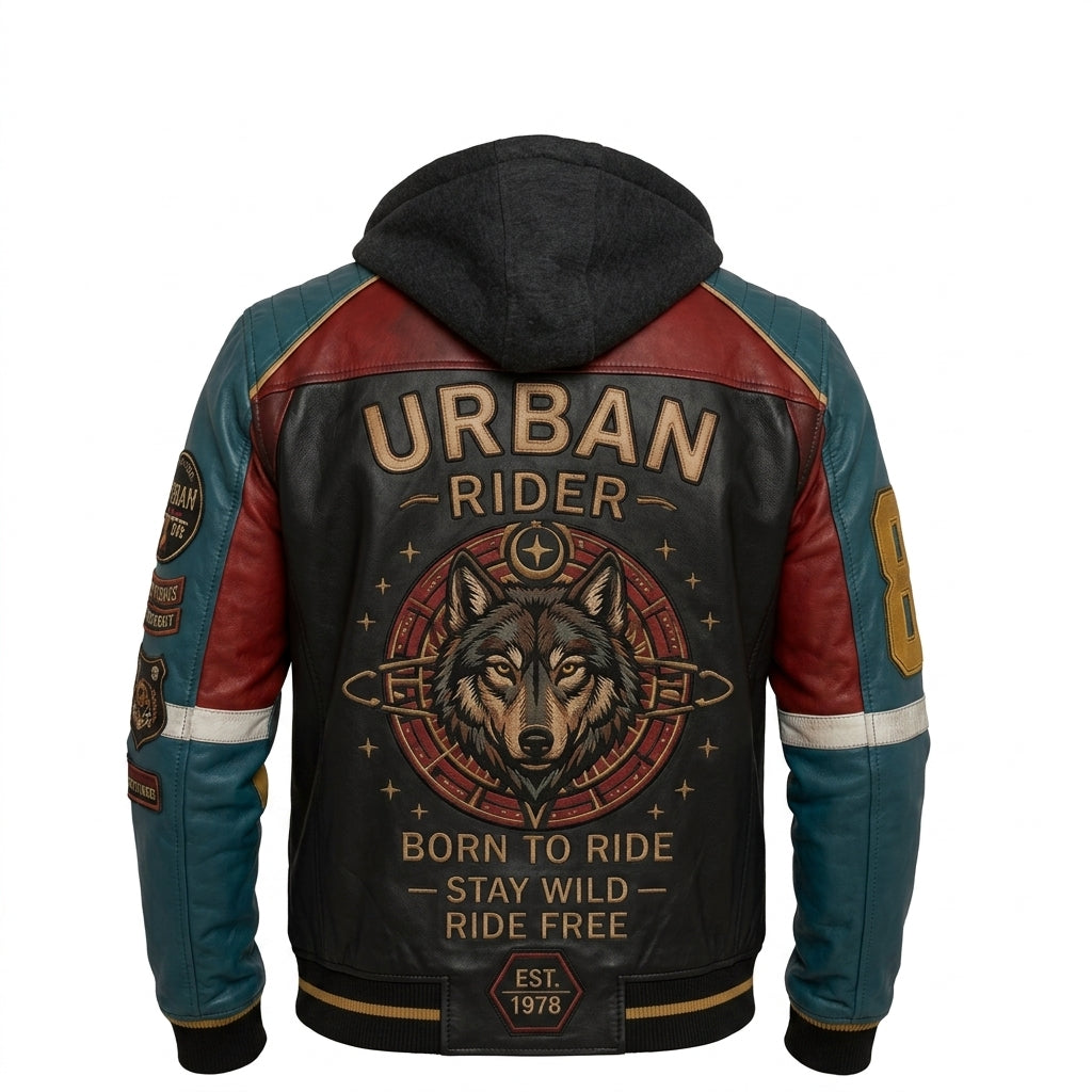 Men’s Urban Wolf Sheepskin Leather Hooded Jacket