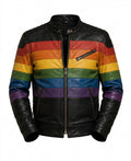 Men’s Rainbow Stripe Genuine Leather Biker Jacket